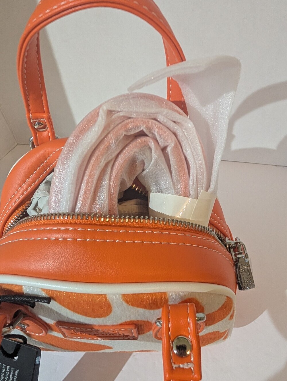 NWT Von Dutch Orange Cowprint Bowling Bag Satchel/ Crsbdy with Turquoise Logo - Picture 7 of 9